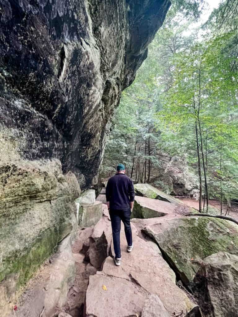 Man hiking on short Hocking Hills hikes
