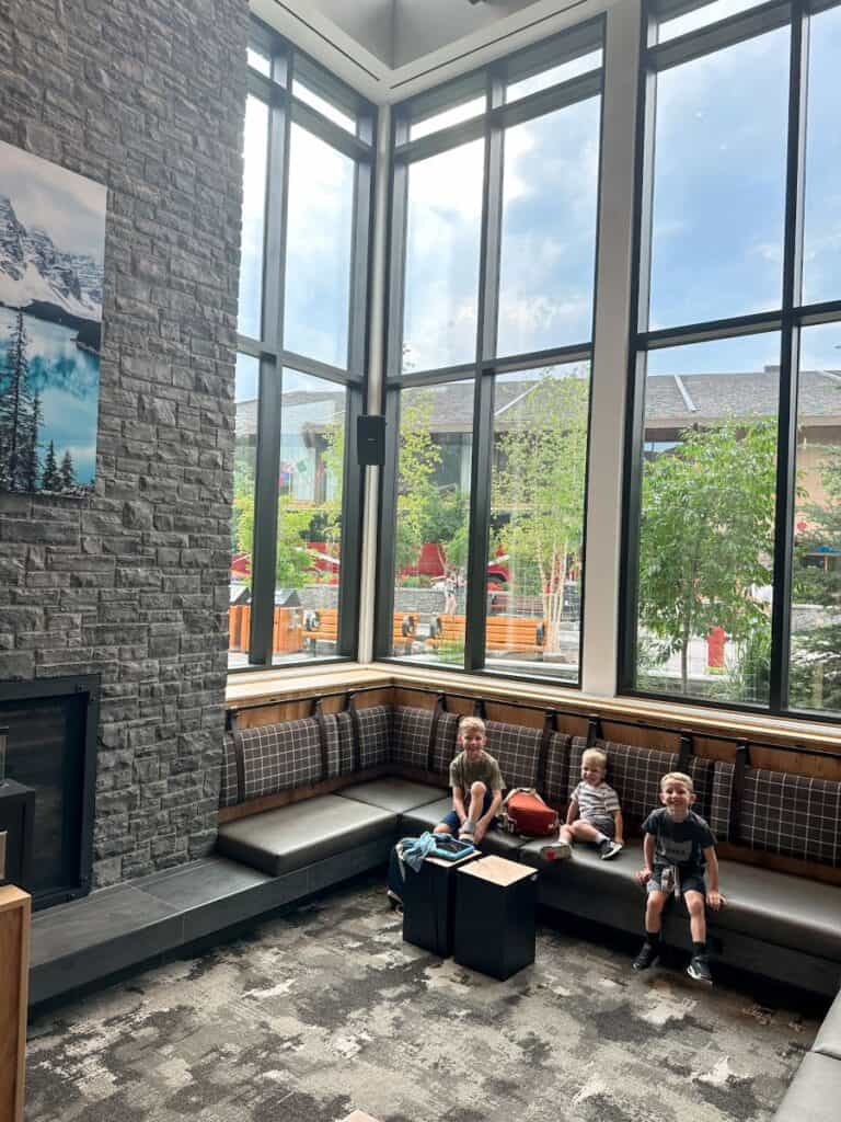 3 boys sitting in Peaks Hotel in Banff